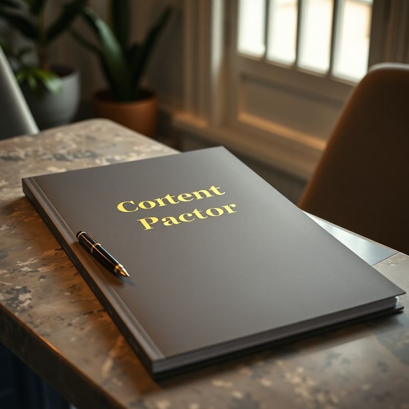 Printed fixed-scope proposal with embossed gold lettering on a stone desk