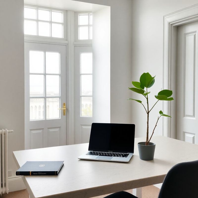 Bright Dublin studio office with stone-topped desk and Atlantic light